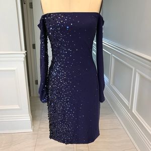 NWOT Off the shoulder indigo sequins dress
